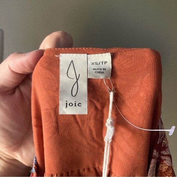 Joie | Burnt Sienna Floral Breezy Crop Tuck Waist Button Down Blouse - Picture 11 of 12